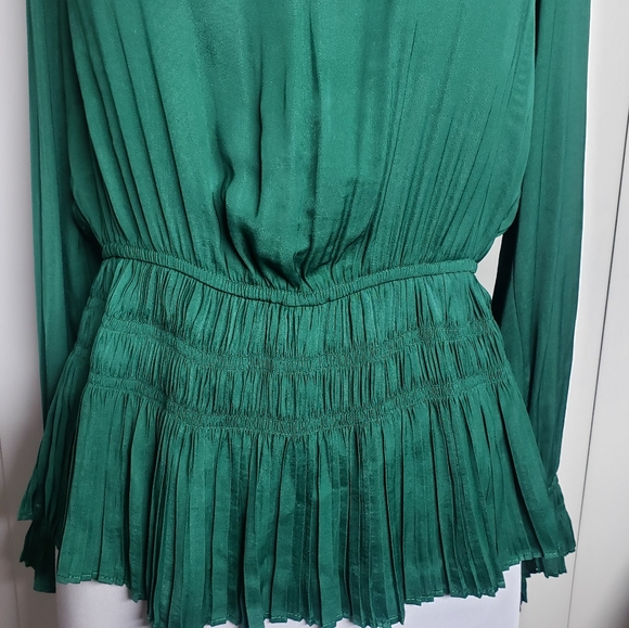 Cathrine Malandrino Airflow V-Neck Peplum Waist Blouse Emerald Green Sz: Small - Picture 8 of 11